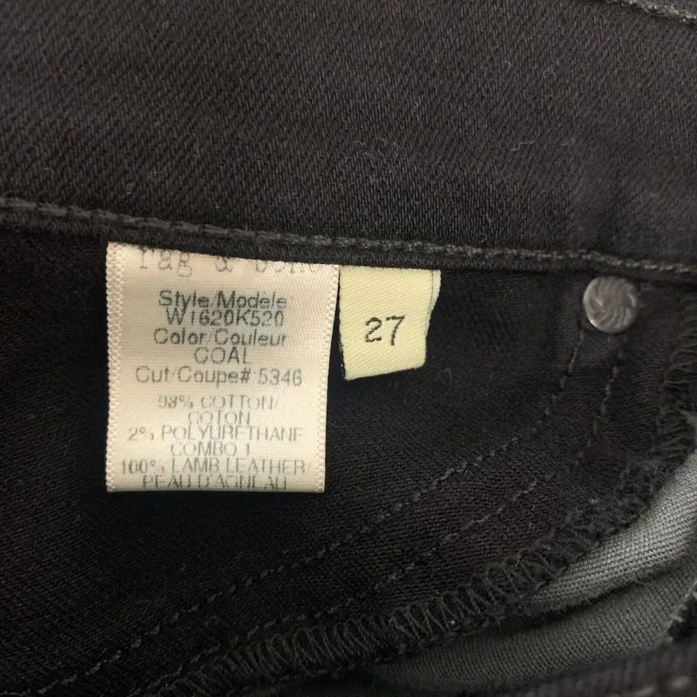 Womens Size 27 Rag & Bone Lamb Leather Front Jeans Black EUC